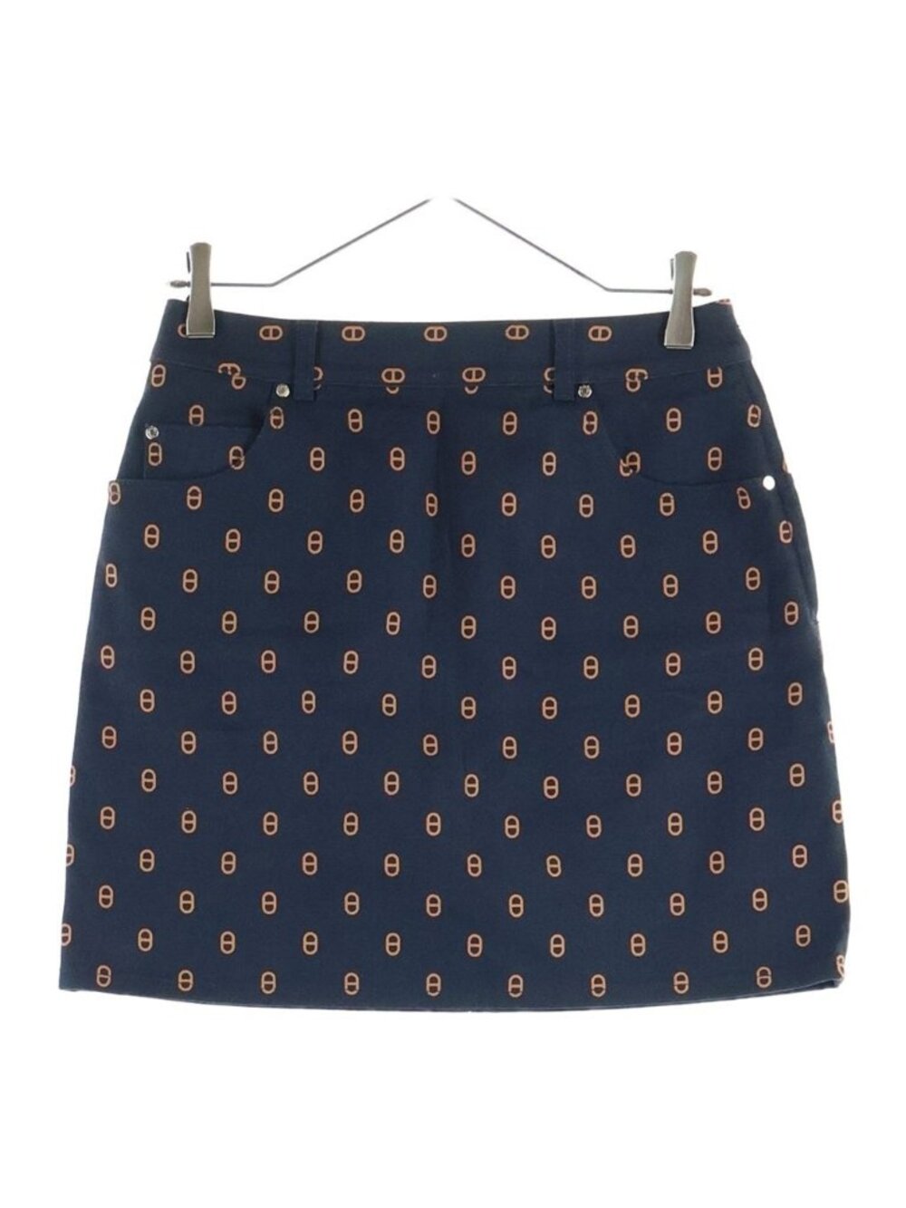 Hermes Mini Skirt Navy Chaine D'ancre Cotton Silver